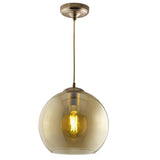 Antique Brass & Amber Glass Vintage Dome Pendant Light 30cm