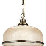 Antique Brass & Holophane Glass Vintage Dome Pendant Light 27cm