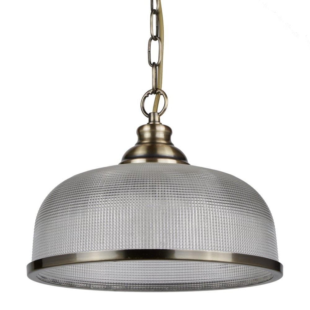 Aged Brass Holophane Glass Dome Pendant