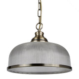 Aged Brass Holophane Glass Dome Pendant