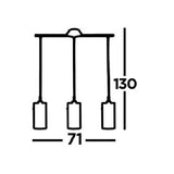Polished Chrome 3 Lamp Bar Pendant with Smoked Cylinder Glass Shades 710mm