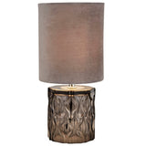 Chrome & Smoked Glass Vintage Table Lamp with Grey Velvet Shade 30cm