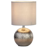Brushed Silver Globe & Grey Cotton Drum Shade Vintage Table Lamp 26cm