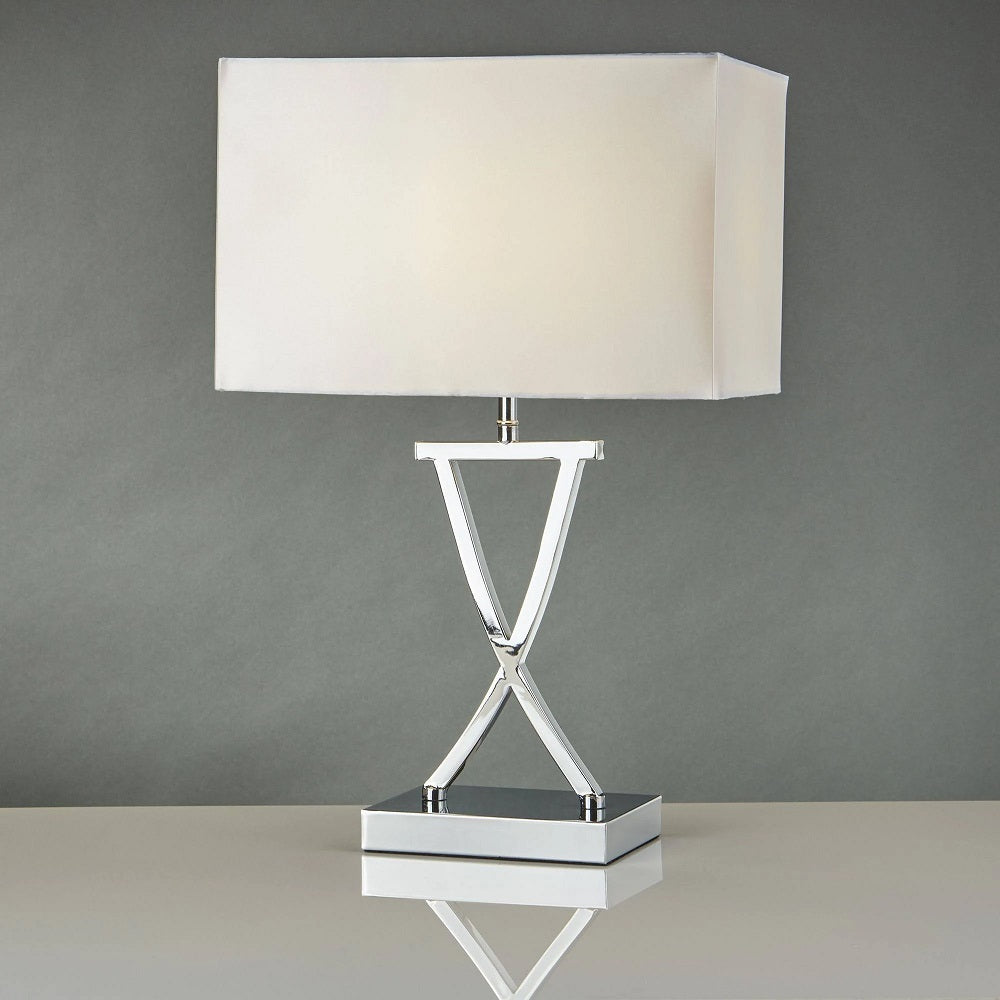 Chrome & White Crossed Arm Stem Table Light