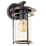 Antique Copper Outdoor Vintage Down Lantern Wall Light with Clear Cylinder Glass IP44