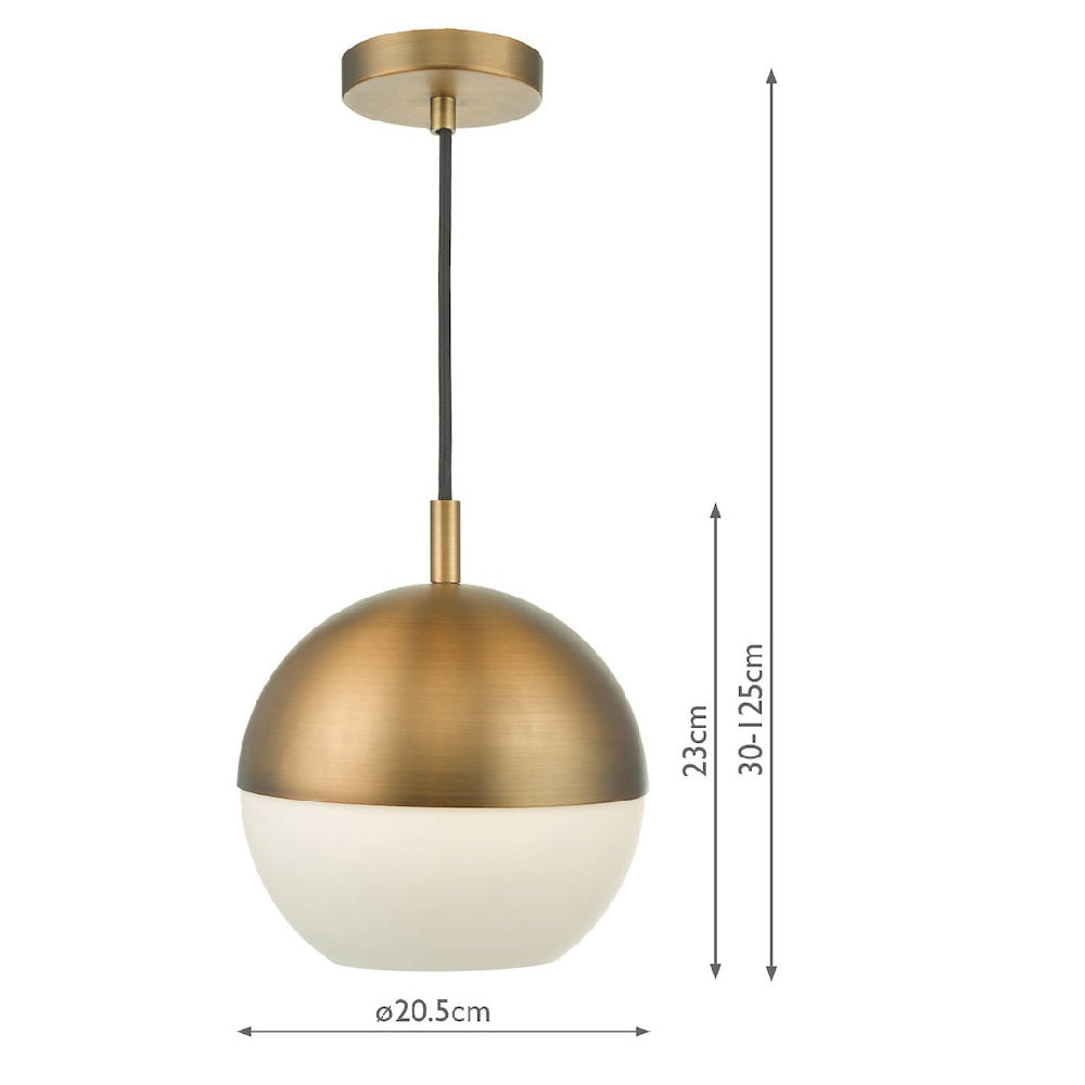 Antique Brass & Opal Glass Globe Vintage Pendant Light
