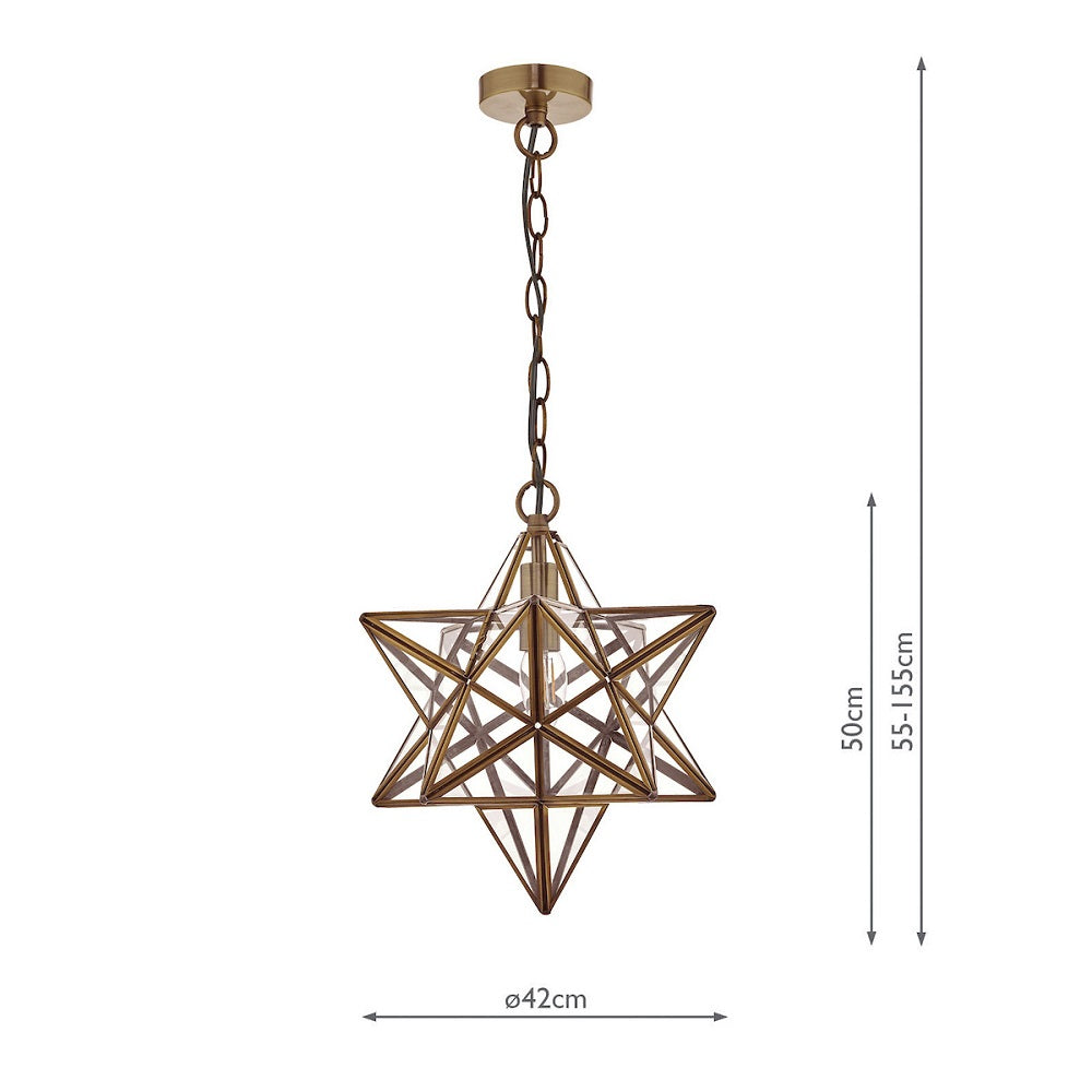 DAR ILA8675 Ilario Antique Brass & Glass Vintage Star Pendant 42cm