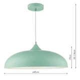 Matt Pale Green Metal Vintage Shallow Curved Dome Pendant Ceiling Light 45cm