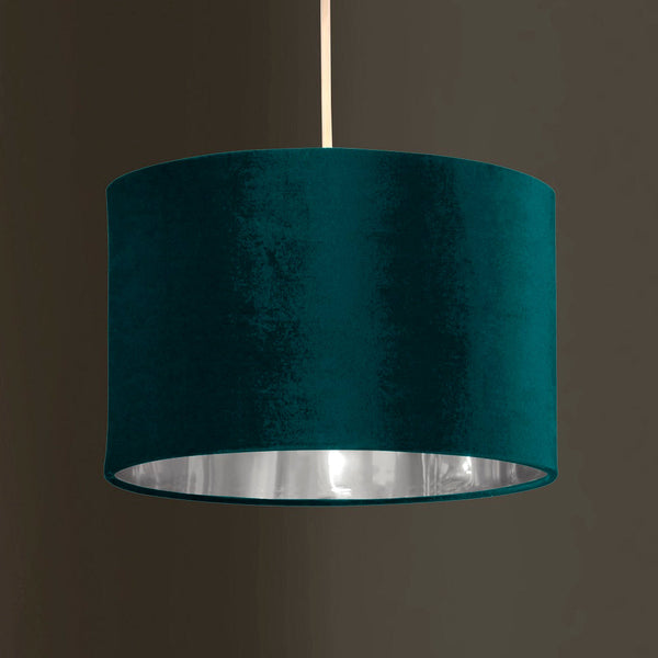 Teal Velvet and Silver Inner Modern Easy Fit Round Drum Lampshade 300m ...