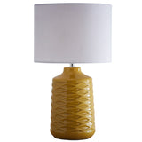 Yellow Ceramic Geometric Ripple Table Lamp with White Linen Shade 43cm
