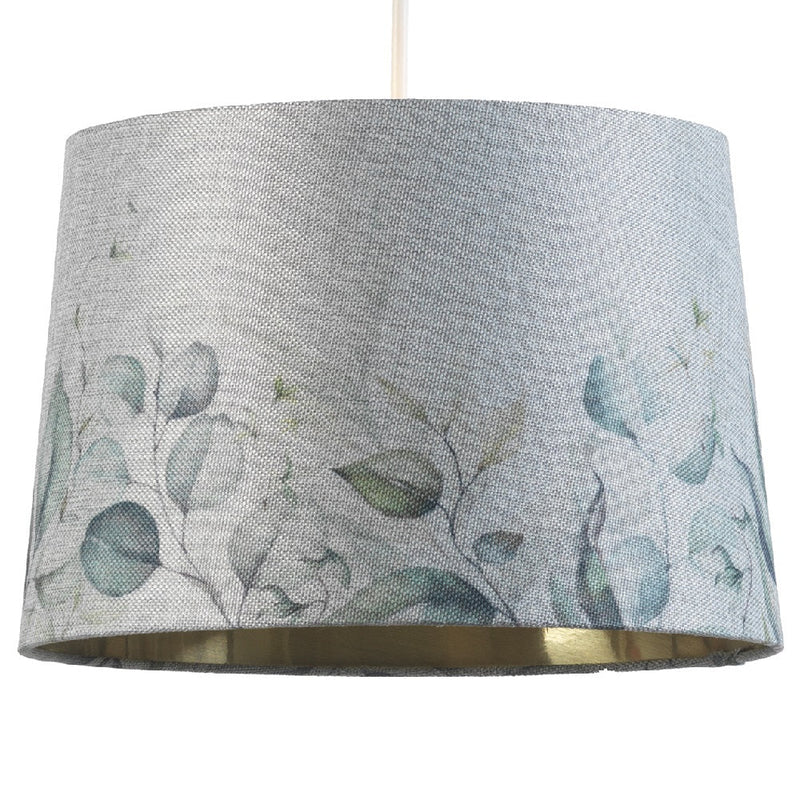 14" Grey Linen Leaves Design Vintage Easy Fit Tapered Drum Shade 35cm