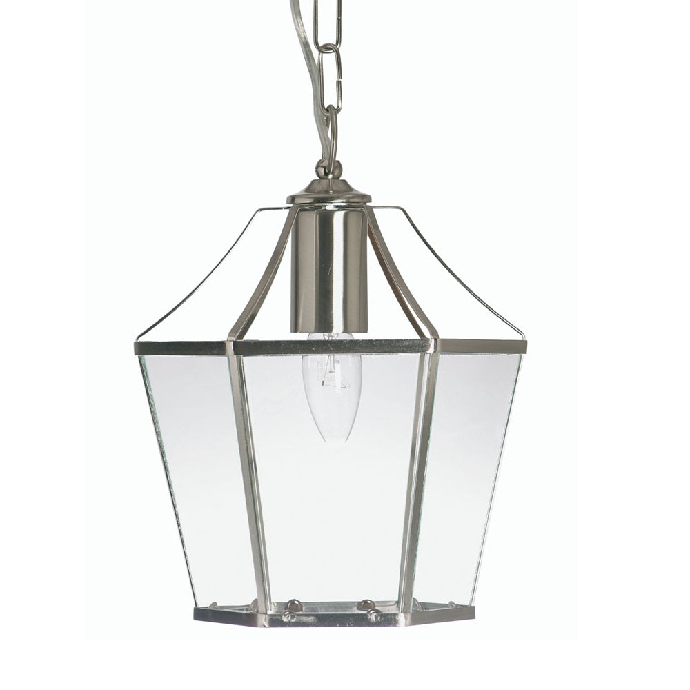 Antique Chrome & Glass Panel Vintage Lantern Pendant Light 22cm