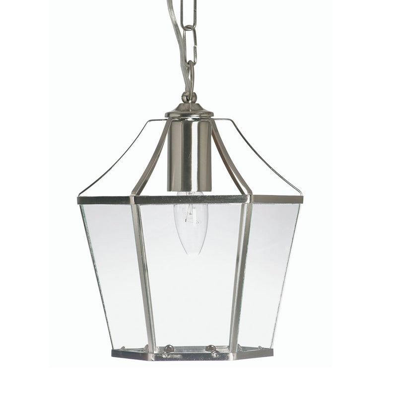 Antique Chrome & Glass Panel Vintage Lantern Pendant Light 22cm