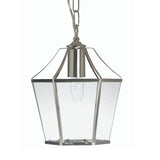 Antique Chrome & Glass Panel Vintage Lantern Pendant Light 22cm