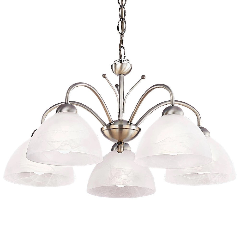 Antique Brass & Alabaster Glass Vintage Dome 5 Lamp Pendant Light 56cm