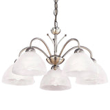 Antique Brass & Alabaster Glass Vintage Dome 5 Lamp Pendant Light 56cm