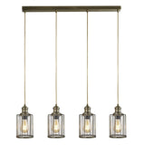 Antique Brass & Bubble Glass Cage Lantern 4 Lamp Bar Pendant Light 77cm