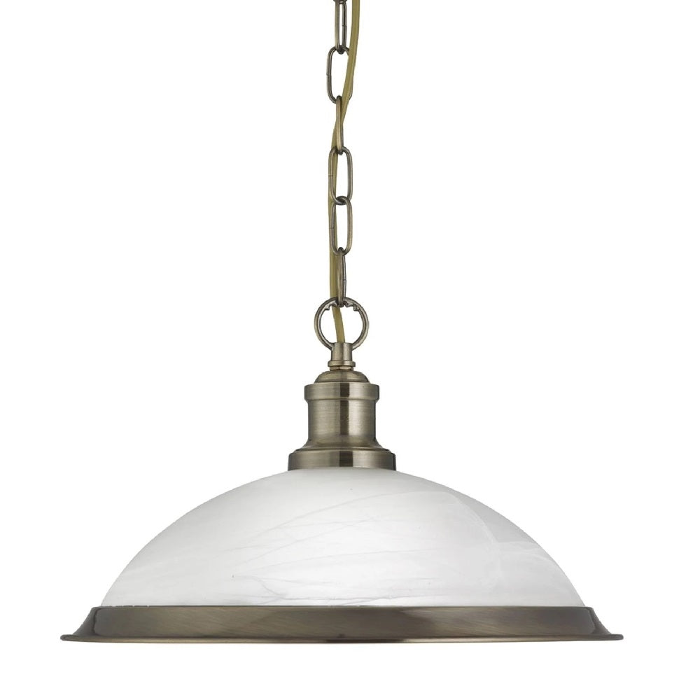 Aged Brass & White Marble Dome Pendant Light