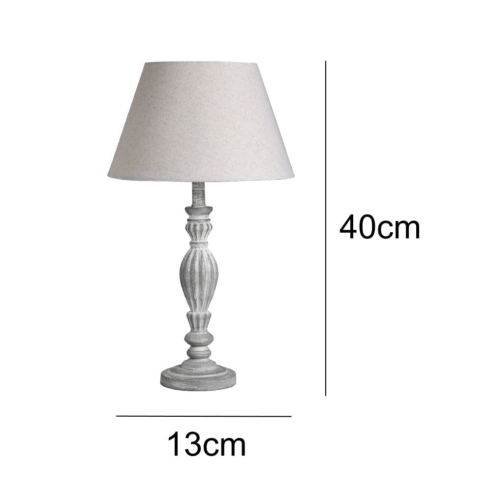 Grey Wood Lathe Turned Shabby Chic Table Lamp