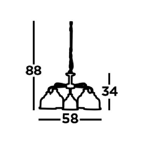 Antique Brass & Clear Holophone Glass 5 Lamp Ceiling Light