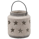 Britalia BR20729 Grey Stone Textured Ceramic Round Stars Cutout Lantern Candle Holder 19cm