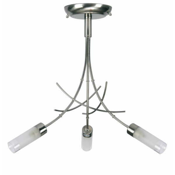 Antique Chrome & Cylinder Glass 3 Lamp Semi Flush Ceiling Light 44cm