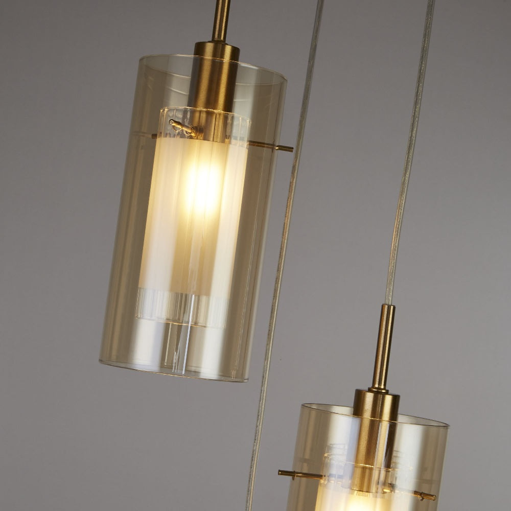 Bronze Modern Glass Cylinder Pendant Stair Case Light