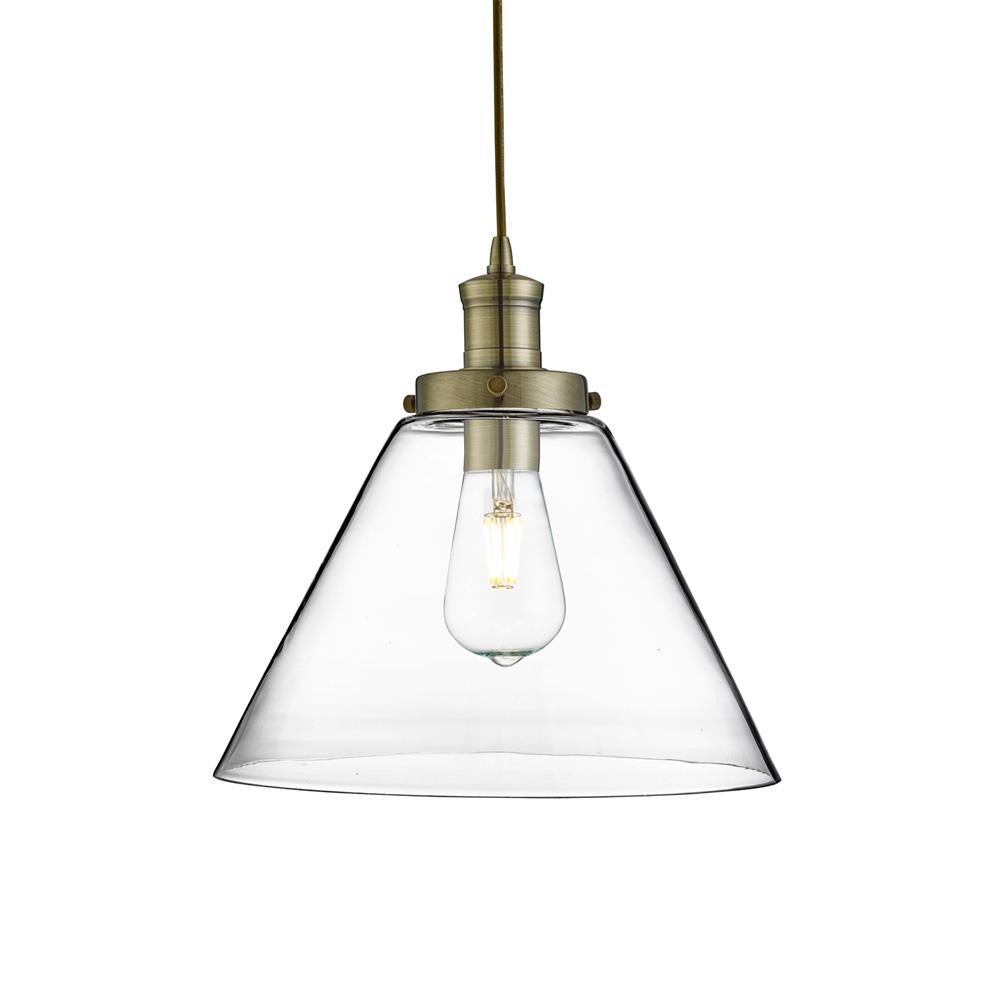 Antique Brass & Funnel Glass Vintage Pendant Lighting
