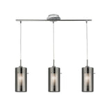 Polished Chrome 3 Lamp Bar Pendant with Smoked Cylinder Glass Shades 710mm