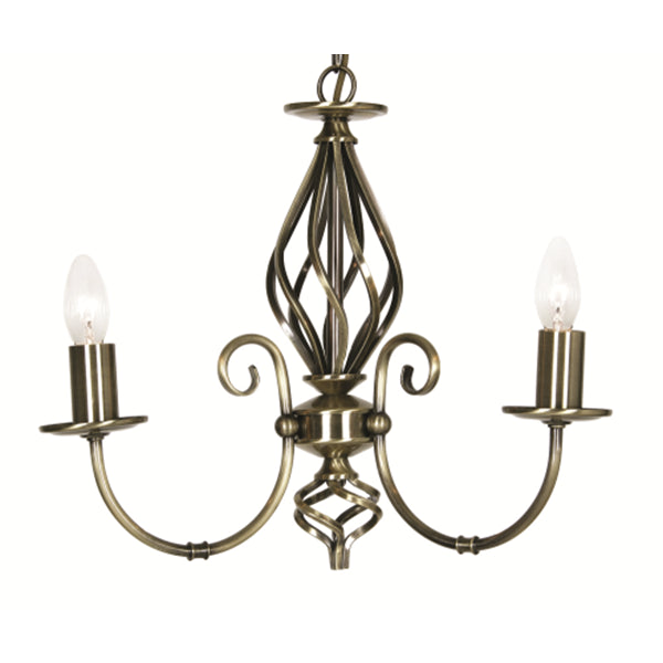Antique Brass 3 Lamp Traditional Pendant