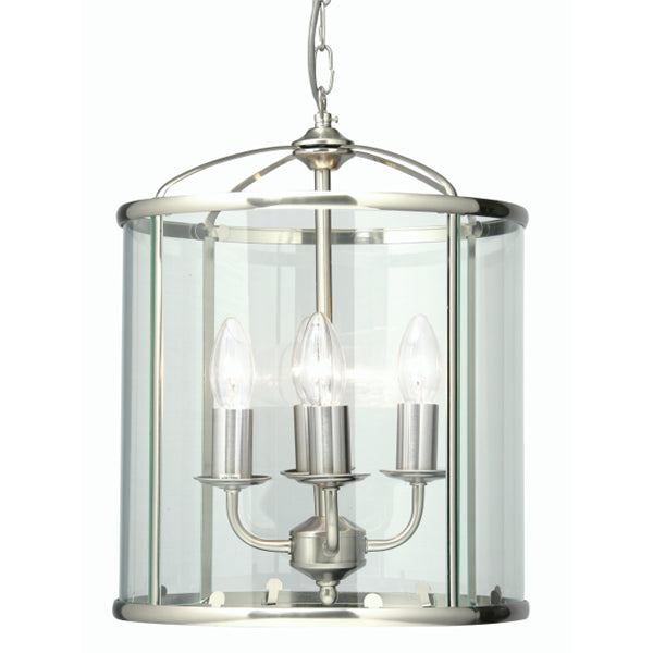 Antique Chrome & Glass Panel 4 Lamp Vintage Lantern Pendant Light 32cm