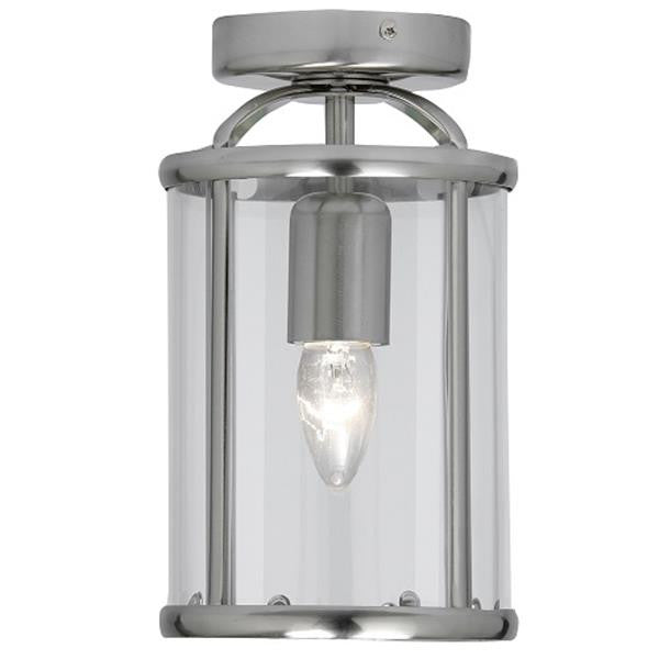 Antique Chrome & Glass Panel Semi Flush Lantern Light 16cm
