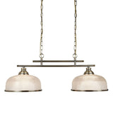 Antique Brass & Holophane Glass Vintage Dome 2 Lamp Bar Pendant 75cm