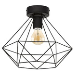 Britalia BR43004 Black Vintage Wire Cage Sinlge Lamp Semi Flush Ceiling Light