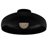 Matt Black Vintage Metal Dome Flush Ceiling Light Large