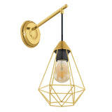 Brushed Brass Wire Cage Shade Vintage Wall Light