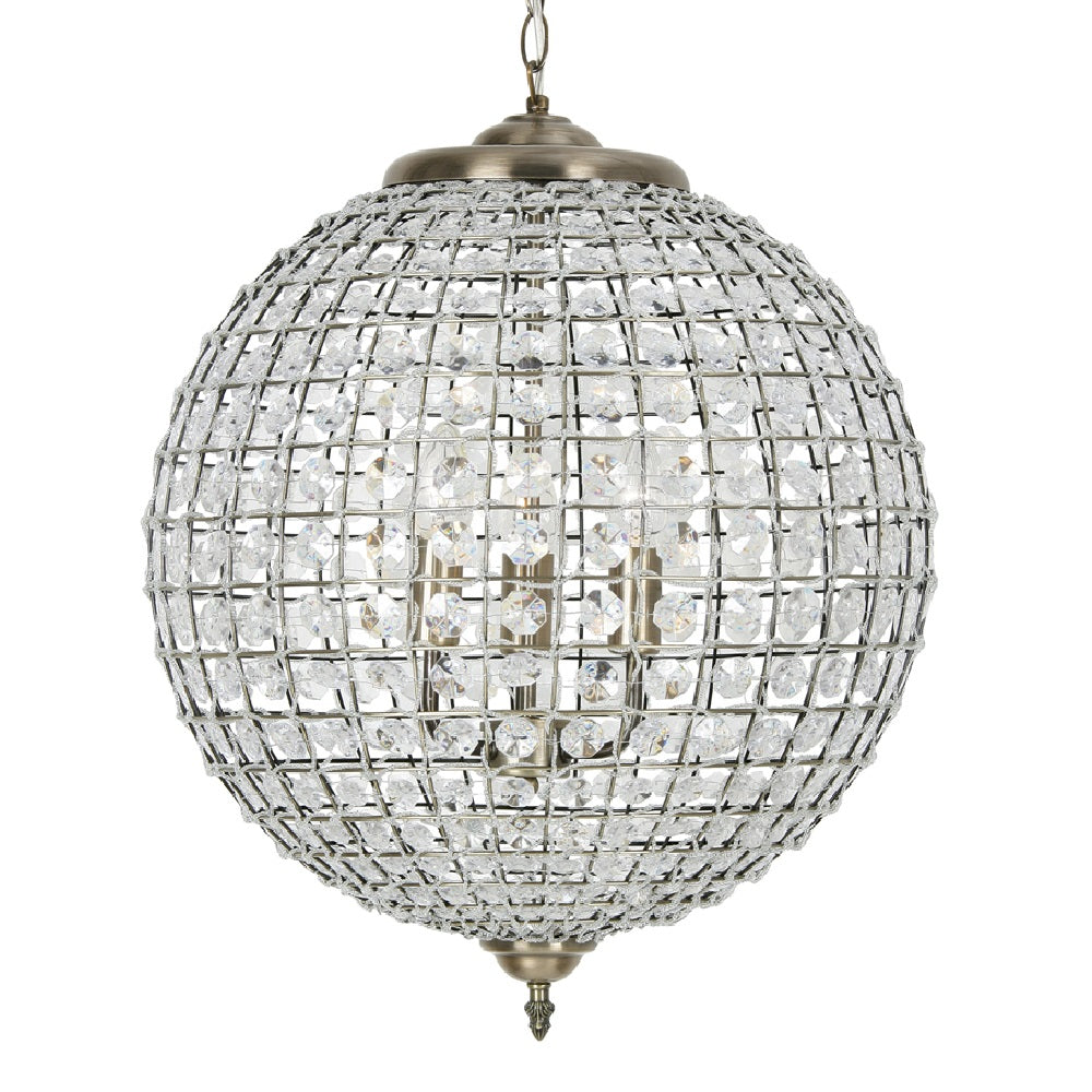 Antique Brass & Faceted Crystal Vintage Round Globe Pendant 45m