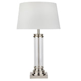 Satin Chrome & Clear Cylinder Glass Column Vintage Table Lamp with Off White Shade 63cm