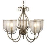Antique Brass & Clear Seeded Glass Vintage 5 Lamp Pendant Light 52cm