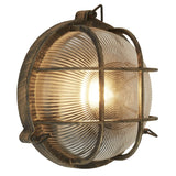 Antique Brass & Ribbed Glass Outdoor Vintage Round Flush Bulkhead Wall Light 280mm