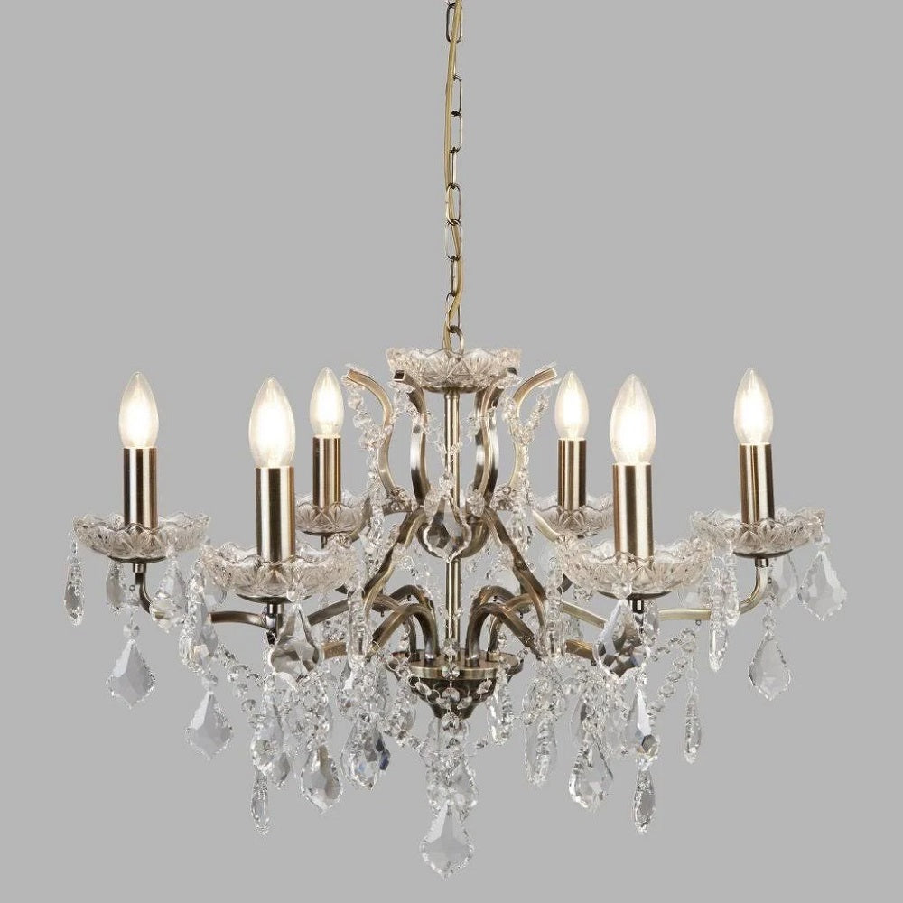 Antique Brass & Crystal Glass Jewels Chandelier Lighting