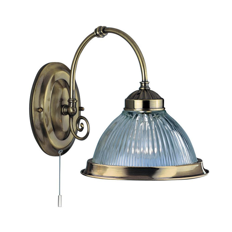 Antique Brass American Diner Ribber Glass Wall Light