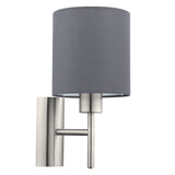 Brushed Chrome Vintage Indoor Wall Light with Fabric Grey Shade