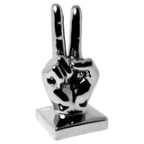Silver Ceramic V for Victory Hand Sign Sculpture 18cm