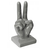 Grey Ceramic V for Victory Hand Sign Sculpture 18cm