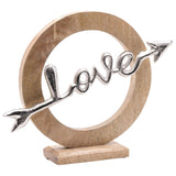 Silver Metal & Round Wooden Frame with LOVE & Arrow 29cm