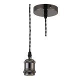 Black Chrome Vintage Fabric Twisted Cable Flex Suspension Ceiling Rose Pendant