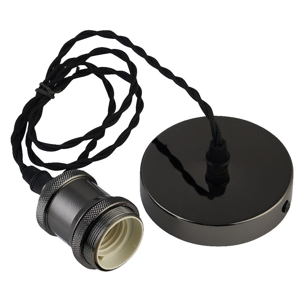 Black Chrome Metal Pendant Lampholder ES E27