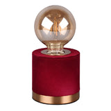 Red Velvet Suede & Brushed Gold Vintage Cylindrical Table Lamp 11cm