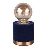 Blue Velvet Suede & Brushed Gold Vintage Cylindrical Table Lamp 11cm